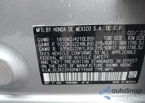 2023 Honda Hr-V Awd Lx z USA, uszkodzony, nr VIN 3CZRZ2H30PM734999